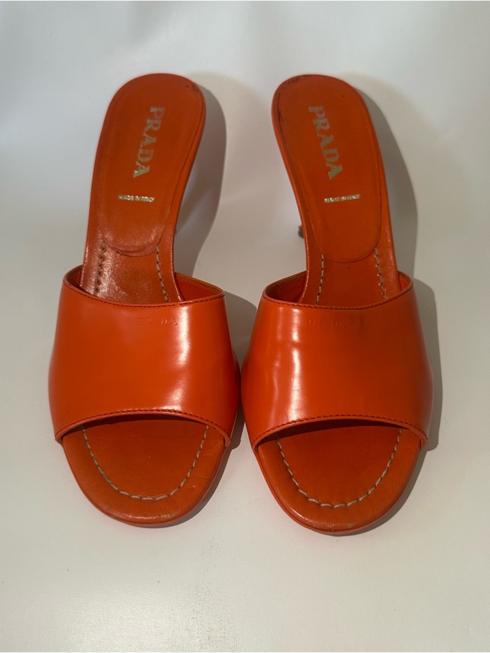 Prada Orange Leather Heelled Slide Sandals - Women's